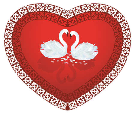 Swan Heart,two swans in shape of heart valentine's day cardのイラスト素材