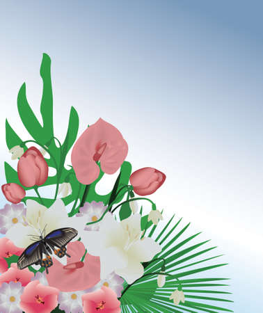 Beautiful Butterfly and flowers のイラスト素材