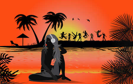 Tropical beach sunsetのイラスト素材