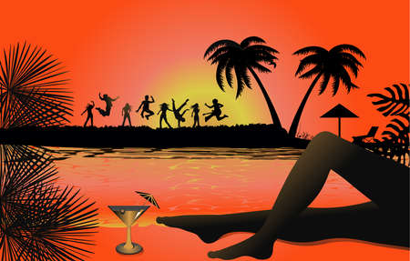 Tropical beach sunsetのイラスト素材