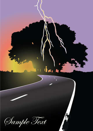 Silhouette of the tree on the roadのイラスト素材