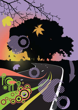 Silhouette of the tree on the roadのイラスト素材