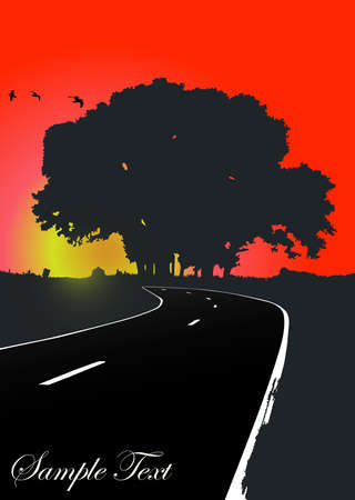Silhouette of the tree on the roadのイラスト素材