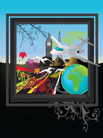 Travel background. All elements and textures are individual objects. Vector illustration scale to any size.のイラスト素材