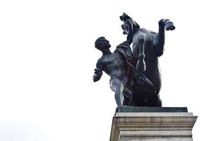 Bronze statue of a horse tamer situated outside Vienna parliament, a powerful symbol of the...
