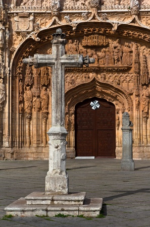 Stone Cross at Saint Paul Church entrance in Valladolid, Spain.の写真素材