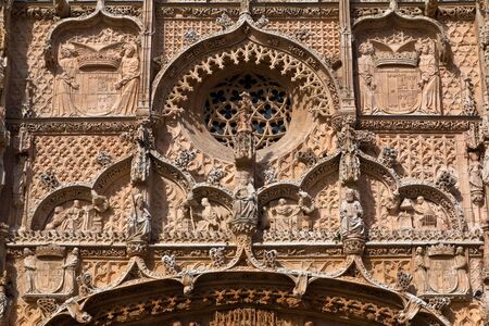 Facade of a very detailed church in Spain.の写真素材