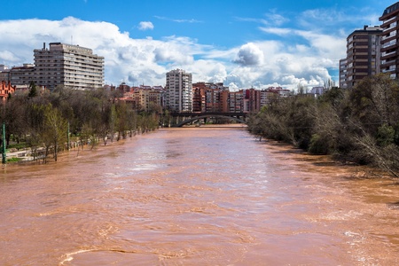 The Pisuerga river overflow in Valladolid, Spain.の写真素材