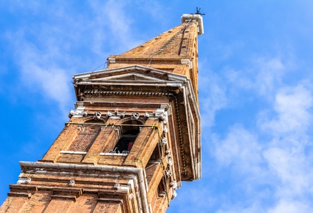 Tower of San Martino church in Burano island.の写真素材