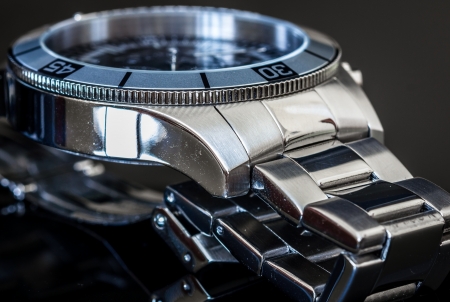 Steel luxury watch. Selective focus, shallow depth of field.の写真素材