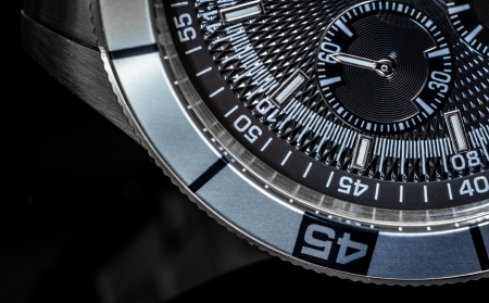 Macro shot of a chronometer. Selective focus, shallow depth of field.の写真素材