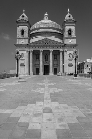 Black and white Mgarr church in Malta の写真素材