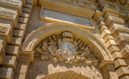 Carved shield of medieval city of Mdina in Malta の写真素材