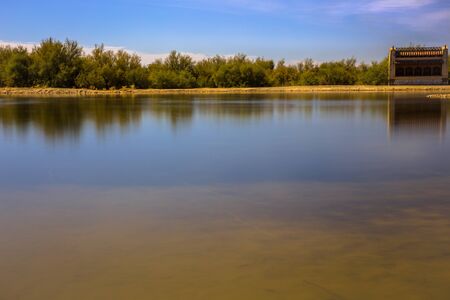 Silken water shot in the lake of Villafafila の写真素材
