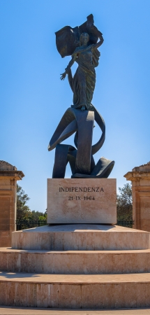 Black statue commemorates September 21st, 1964, the date Malta became a parliamentary democracy as part of the British Commonwealth の写真素材