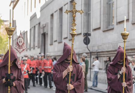 VALLADOLID, SPAIN  APRIL 17, 2014  Participants in the religious processions during Holy Week on Good Thursday, on April 17, 2014 in Valladolid, Spain のeditorial素材