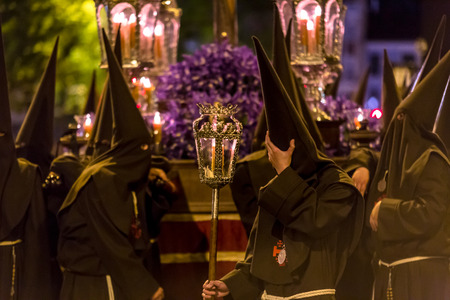 VALLADOLID, SPAIN – APRIL 17, 2014  Black nazarenos in the religious processions during Holy Week...
