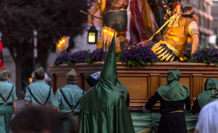 VALLADOLID, SPAIN – APRIL 18, 2014  Green nazareno in the religious processions during Holy Week...