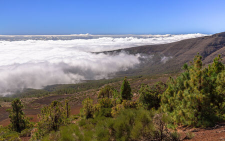 Fog bank at the bottom of a mountain の写真素材