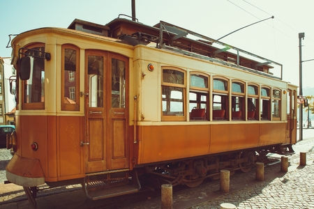 The old fashion Porto yellow streetcar.のeditorial素材