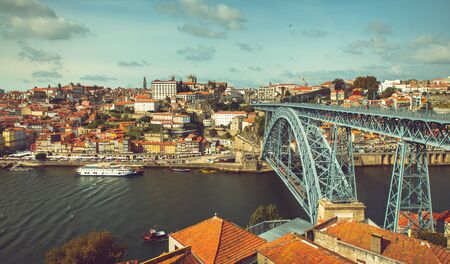 Riverbank of the Douro river through Porto.の写真素材