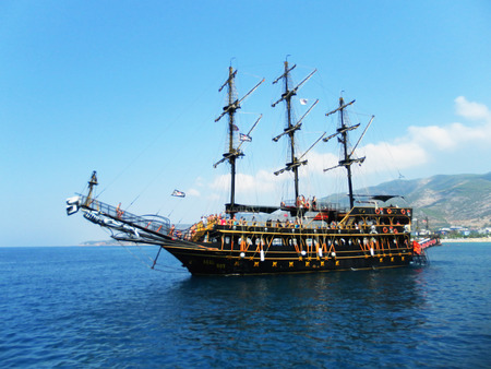 Tourists on a pirate theme yachtのeditorial素材
