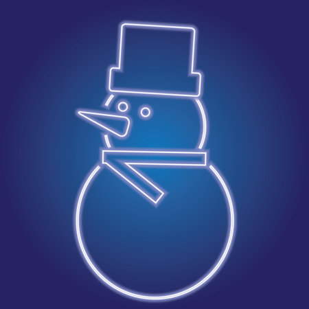 Neon light with snowman on blueのイラスト素材
