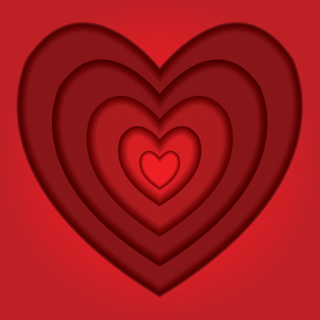 Red hearts in the style of paper cut. Vector illustration of red heartsの写真素材