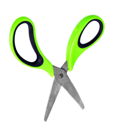 Green scissors isolated on white backgroundの写真素材