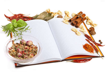 paper for recipes vegetables, and spicesの写真素材