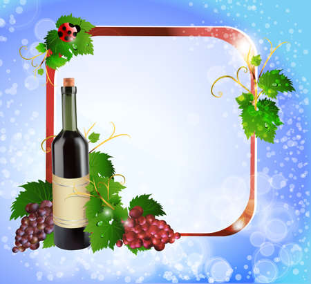 Grape and bottle of wine with reflectionのイラスト素材