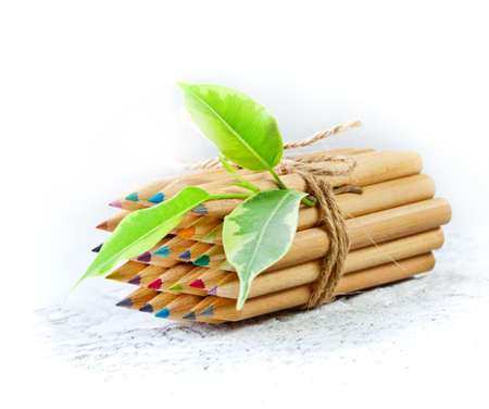 Wooden color pencilsの写真素材