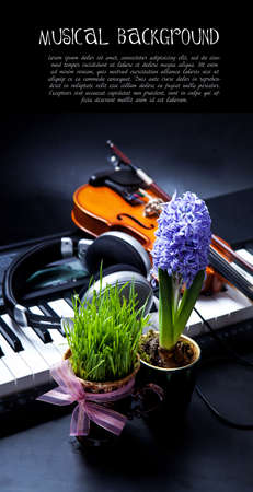 Musical background with spring flowersの写真素材