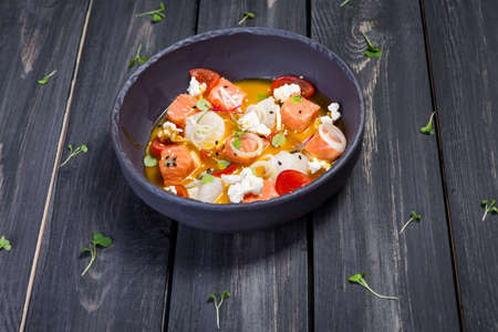 Sevice with salmon and mangoの写真素材