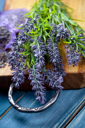 Lavender spa setting. Wellness theme with lavender products.の写真素材