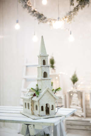 Merry christmas loft background in whiteの写真素材