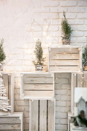 Merry christmas loft background in whiteの写真素材