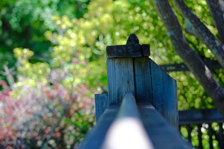 Wooden bridge rail close-upの写真素材