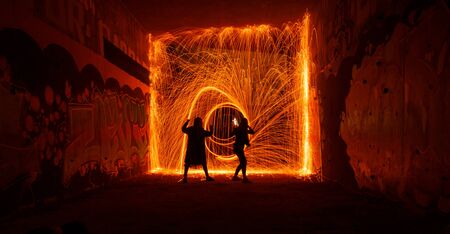 Wall of fire in the tunnelの写真素材