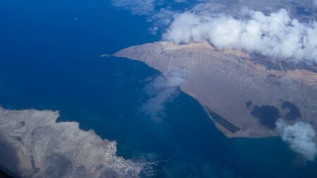 View of lanzarote, canary islands from an airplaneの写真素材