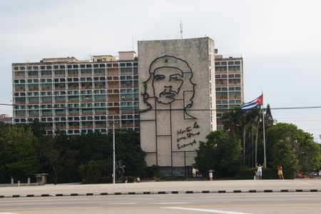 June, 13 2017 Havana, Cuba Photograph of the square of the revolution in Cuba with building in the background where you can see an image of Che Guevaraのeditorial素材
