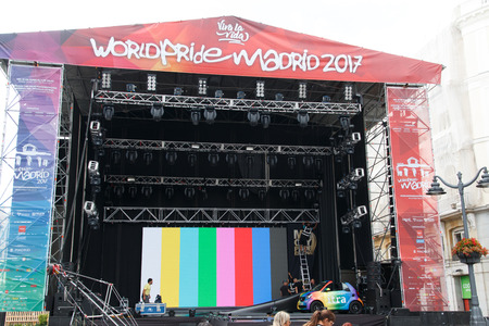 June, 30 2017. Madrid, Spain. Stage for concert during the gay pride party in madridのeditorial素材