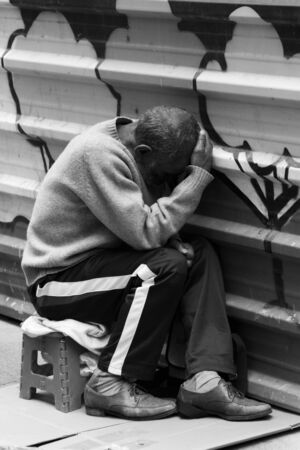 June, 30 2017. Madrid, Spain. Vagabond sleeping on the streetのeditorial素材