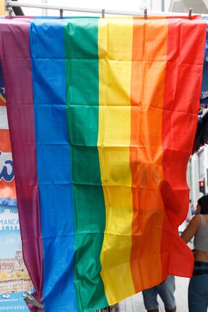 June, 30 2017. Madrid, Spain. Multicolored flag to celebrate gay pride day in madridのeditorial素材