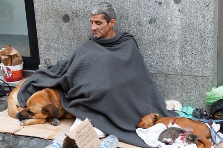 June, 30 2017. Madrid, Spain. Vagabond sleeping on the streetのeditorial素材