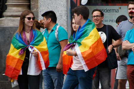 June, 30 2017. Madrid, Spain. Group of friends celebrating the gay pride party in Madridのeditorial素材