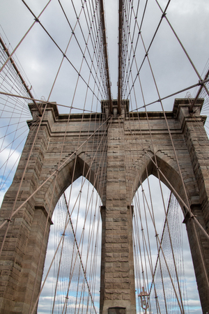 Brooklyn Bridge seen from below and in a short photographic shotのeditorial素材