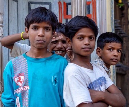 Delhi, India, 18 - 20 September 2018 A group of young boys have fun posing to be portrayedのeditorial素材