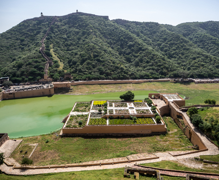 Panoramic views of the gardens from Amber Fort in Jaipur, Indiaのeditorial素材
