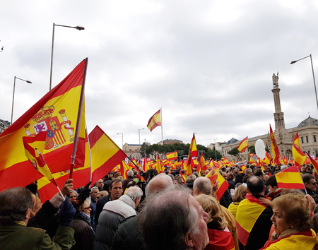 Madrid, February 10, 2019. Spanish citizens attend the demonstration against the socialist government in Madridのeditorial素材